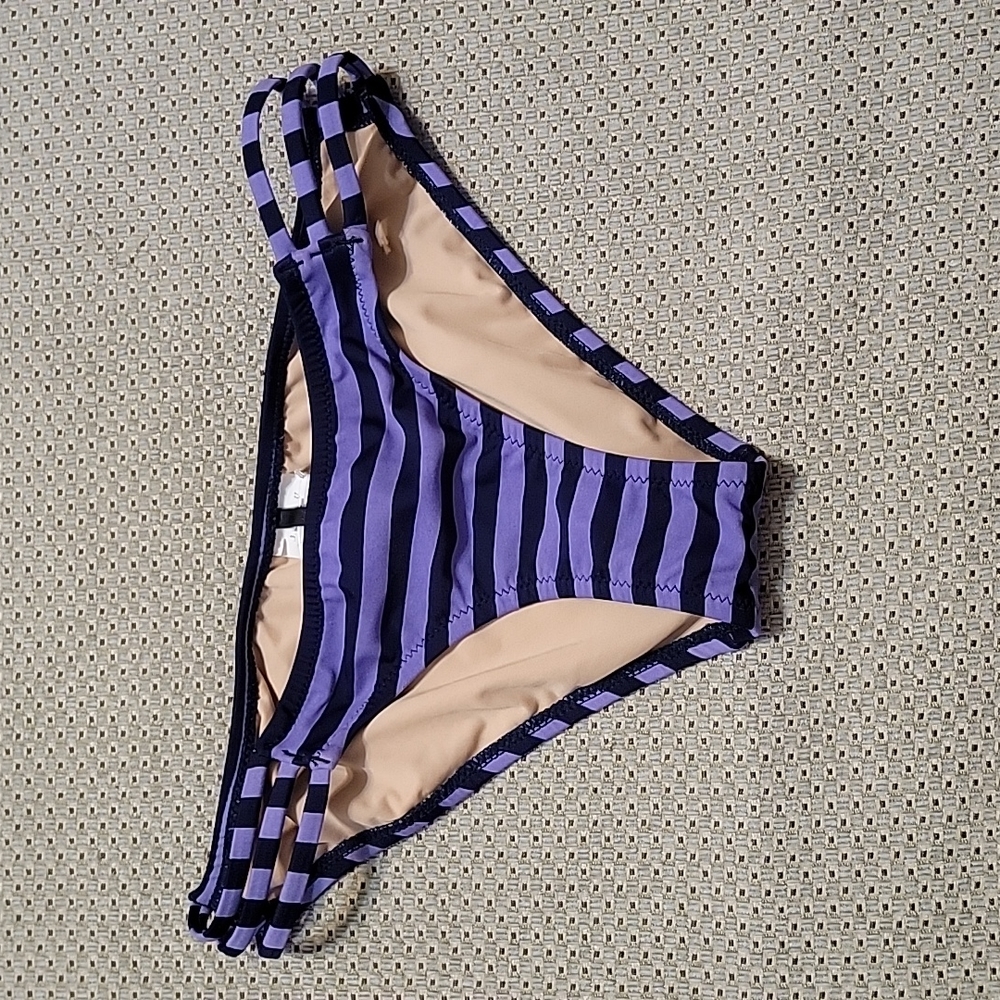 NWOT J.Crew Purple & Black Stripe Low Rise Bikini Bottom Size: XS
